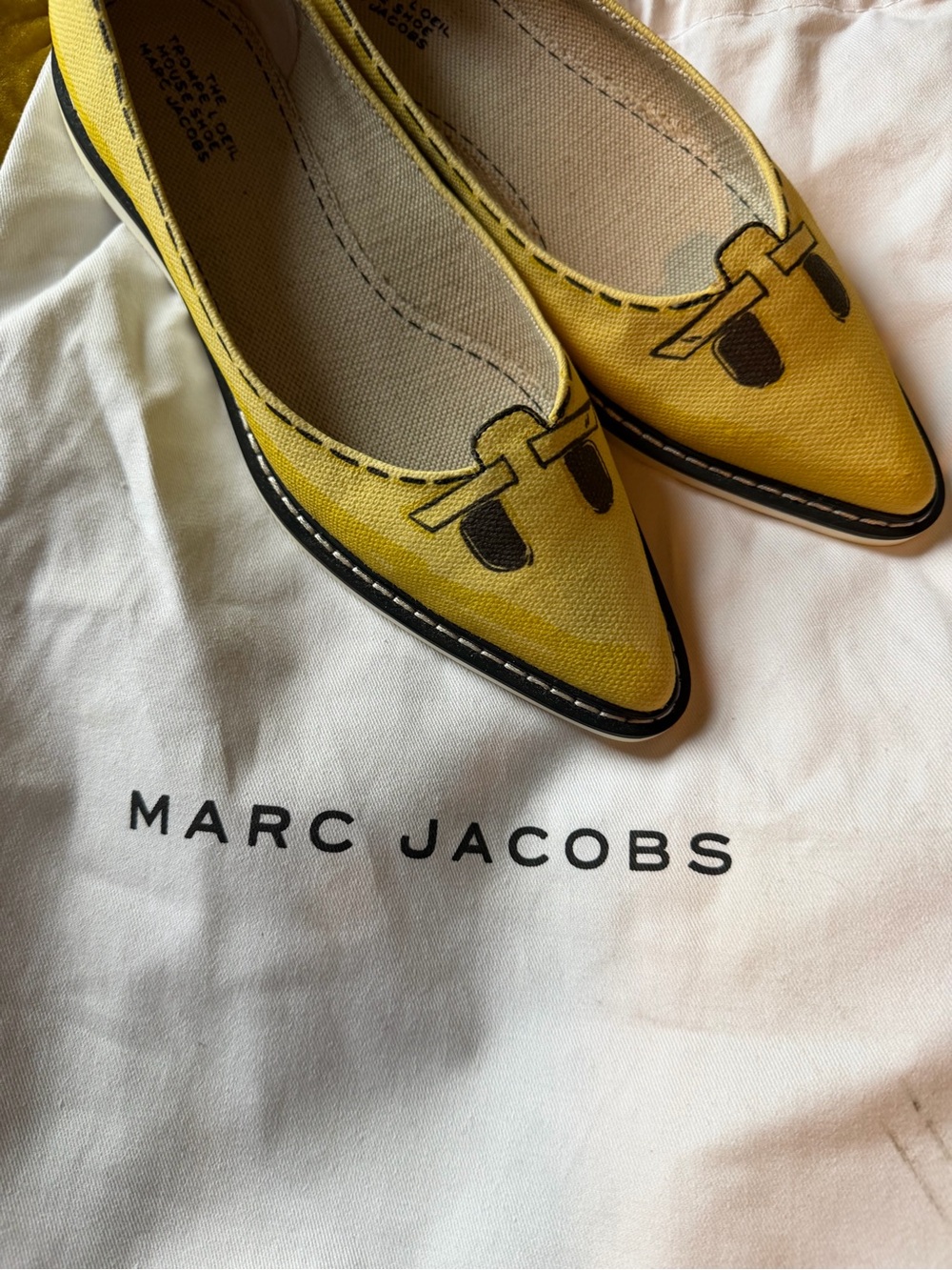 Marc Jacobs Yellow Pointed Toe Flats with Black Trim